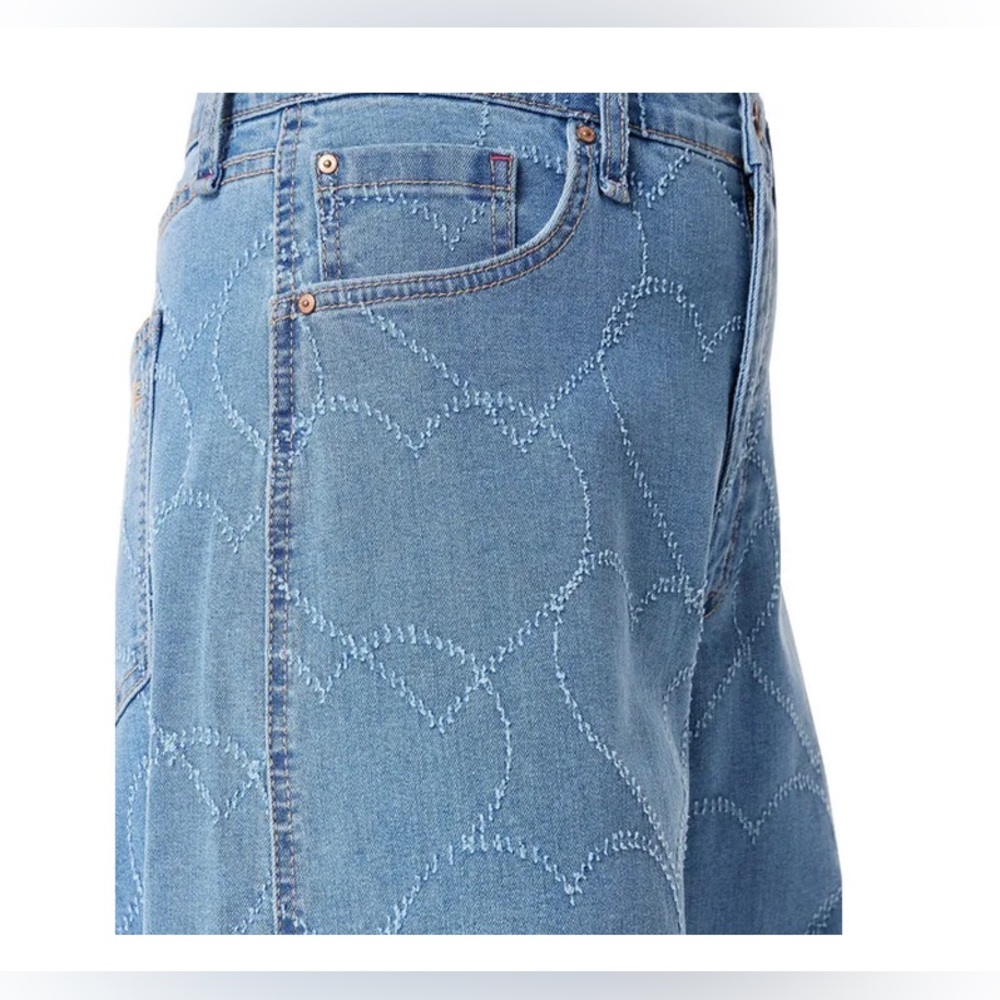 FRAYED Aurora Wash Hi-rise Baggy Heart Detail Barrel Wide Leg Jeans Size 32 new